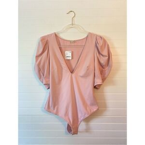 Free People Blush Pink Va Va Voop Puff Sleeve Bodysuit NWT Size Small
